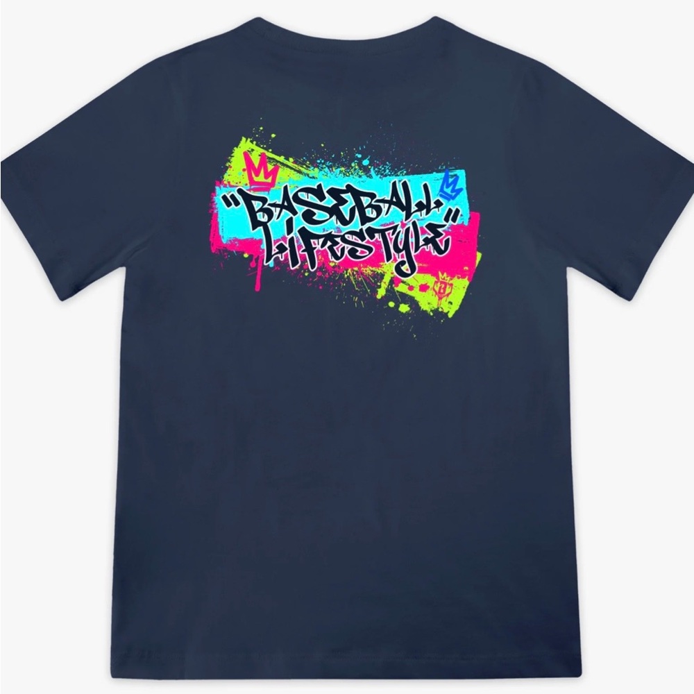 Baseball Lifestyle 101 Navy Graffiti Crown Short Sleeve Tee Adult Medium Tshirt